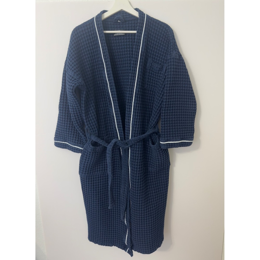 Maus Hoffman Solemare Robe Mens M Navy Blue Waffle Knit Italian Luxury Lounge